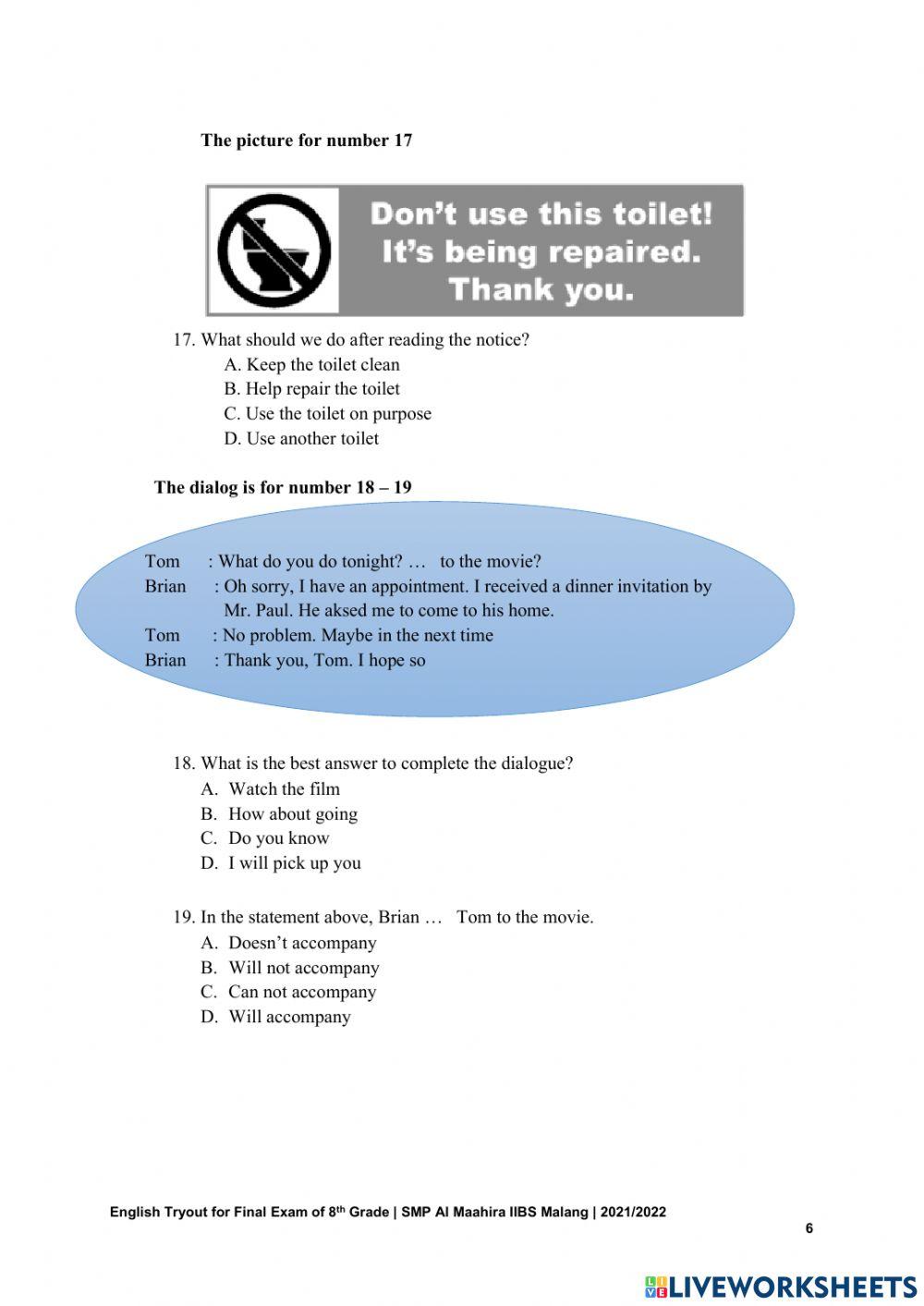 English tryout for 8th grade