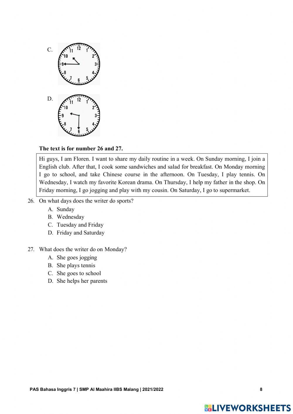 English tryout for 7th grade