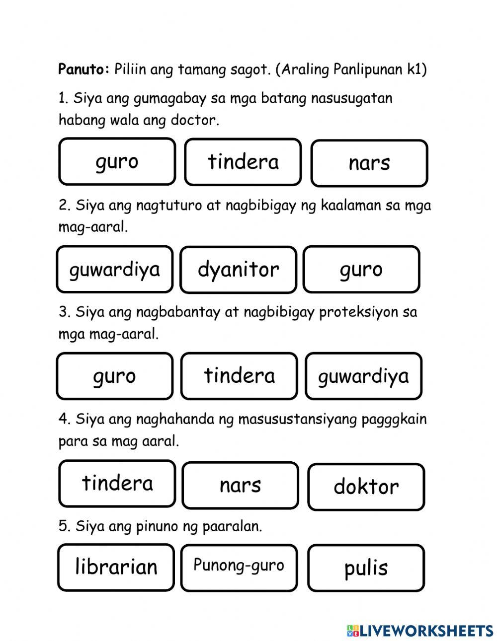Pagsasanay sa Filipino at Ap