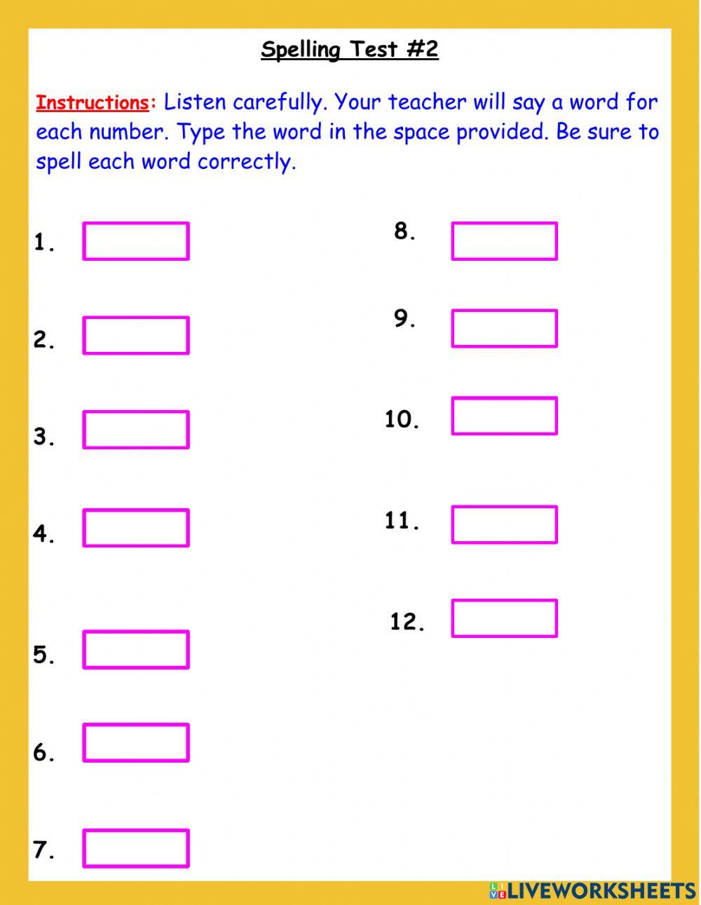Spelling Test -2 Spelling Test -2