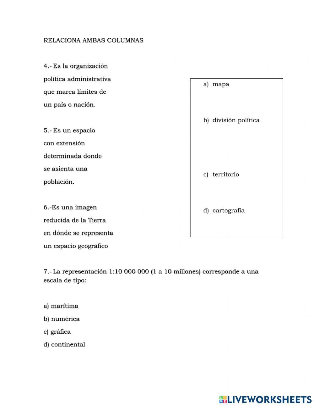Examen geografía sexto