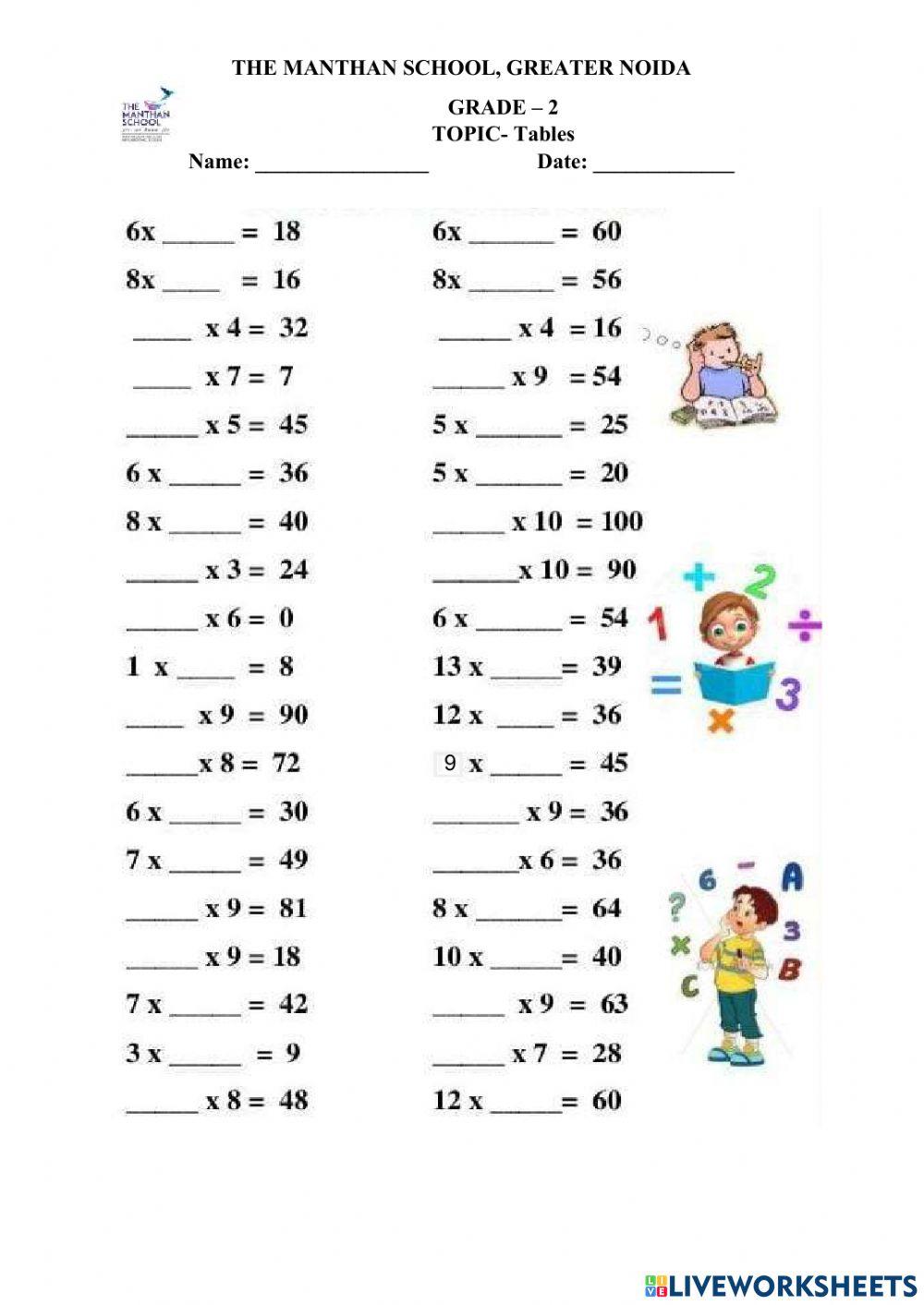 Math Live Worksheet online exercise for Live Worksheets