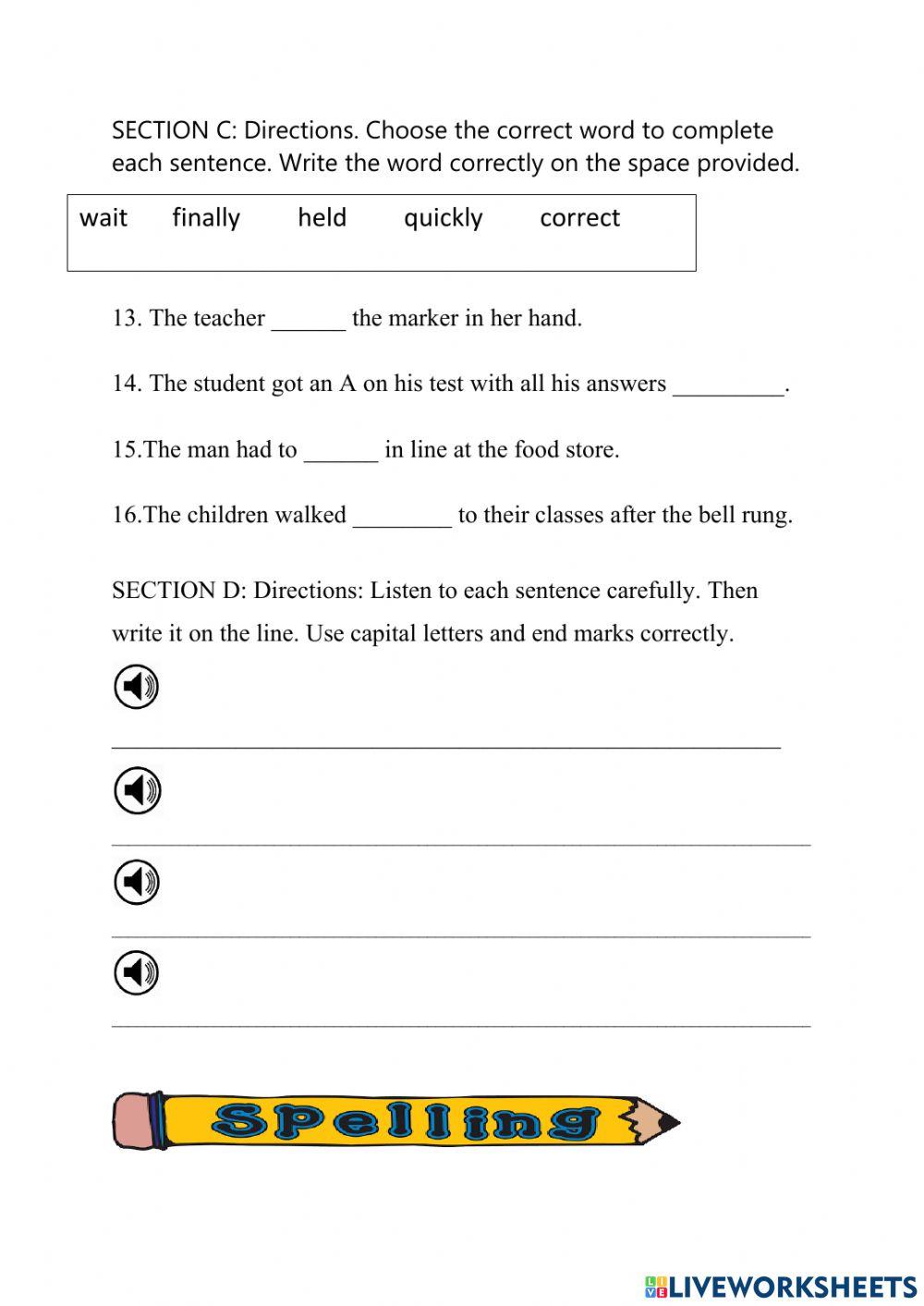 Spelling quiz hard and soft c and g
