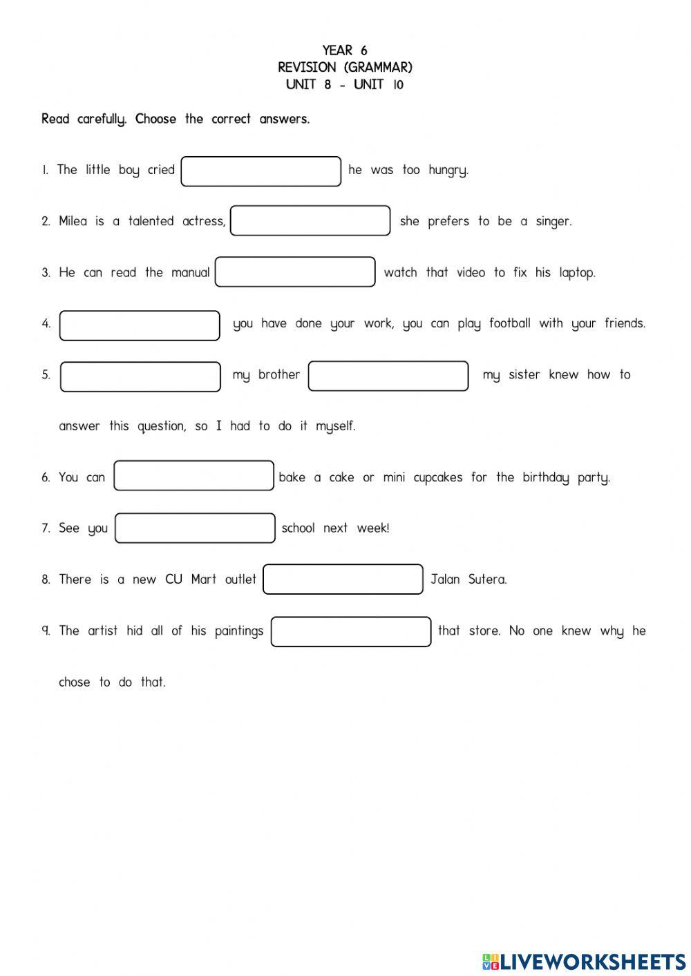 Year 6 (Grammar Revision Unit 8 - Unit 10)