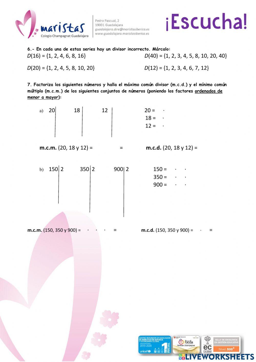 Ejercicios de repaso Unidad 2: divisibilidad