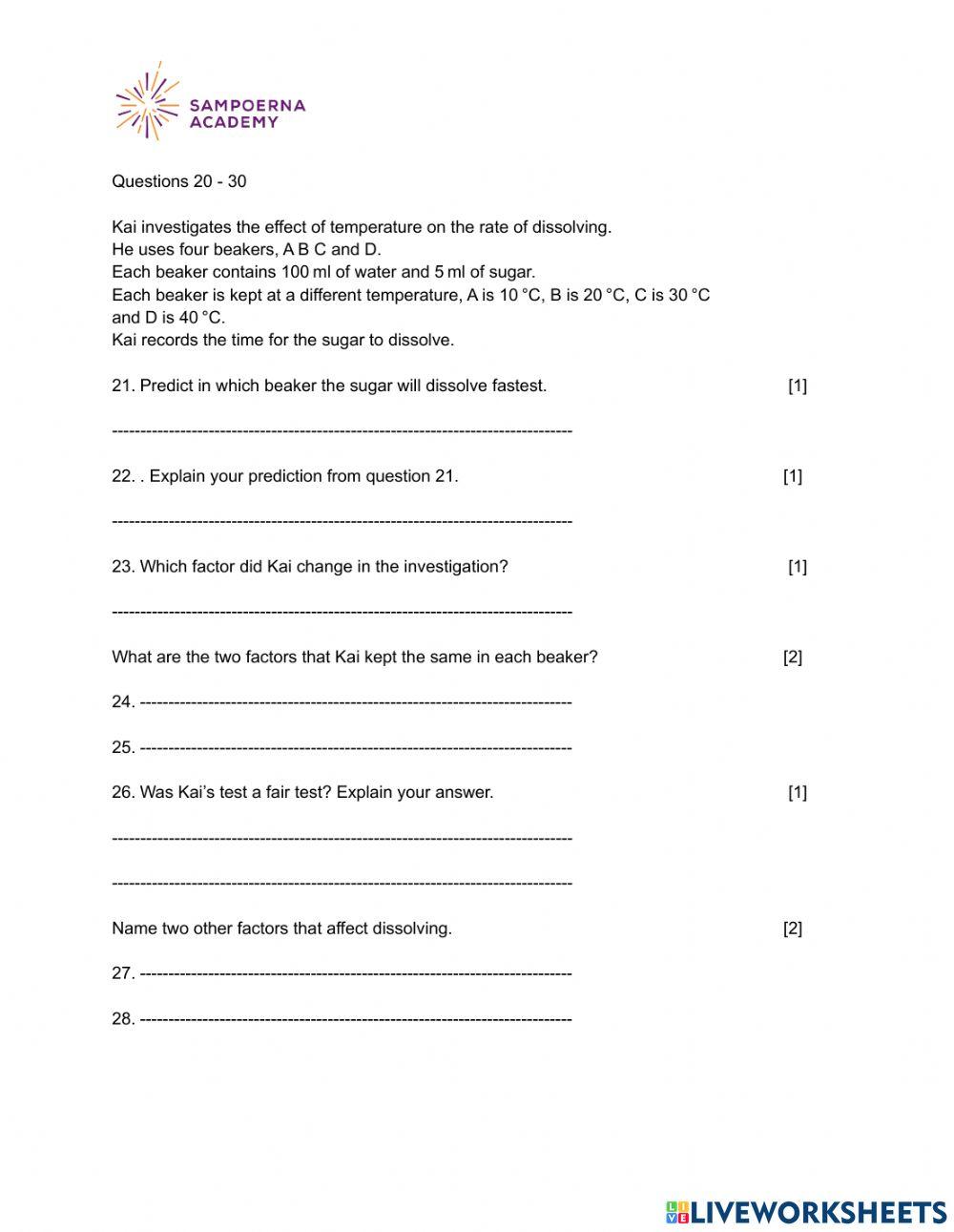 Grade 5: Unit 3 Class Test