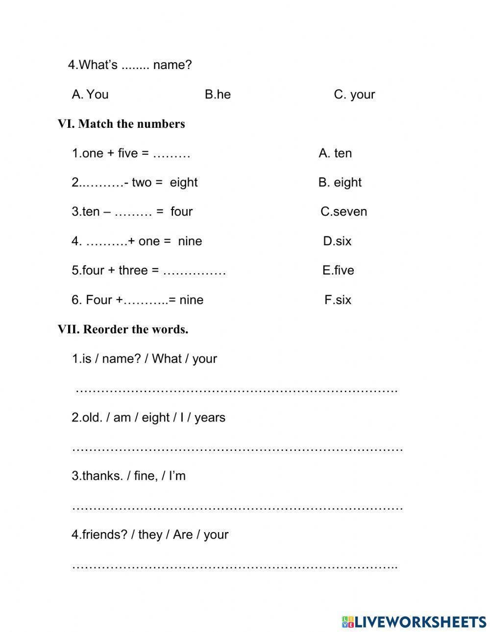 Ôn tập tiếng anh lớp 3- kỳ 1