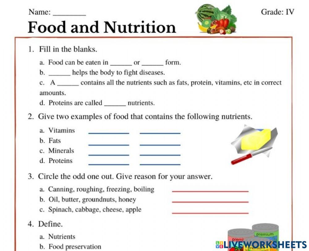 Foods and nutrients worksheet | Live Worksheets