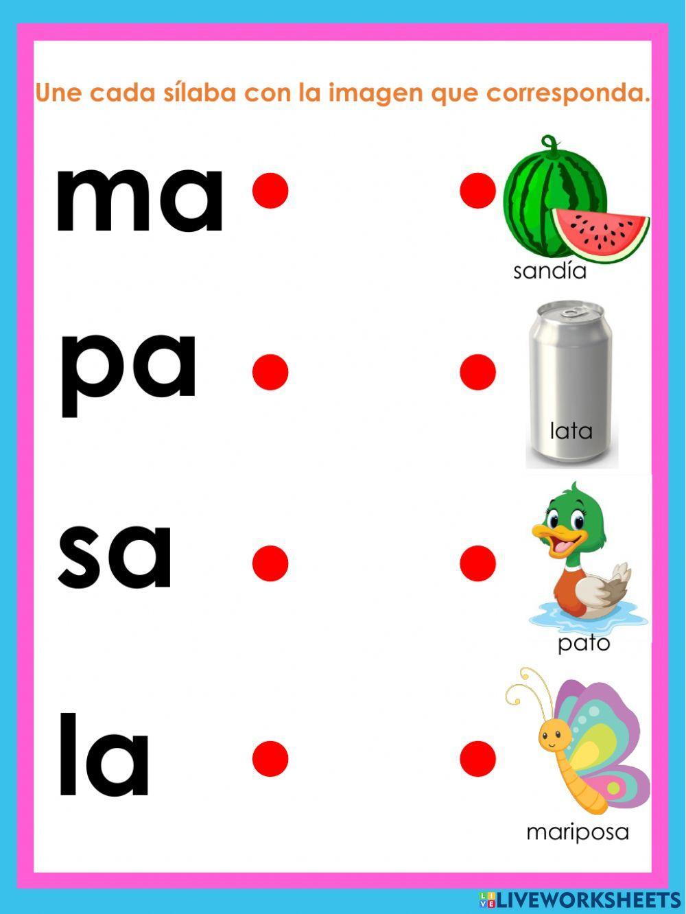 Une: Sílabas con imágenes