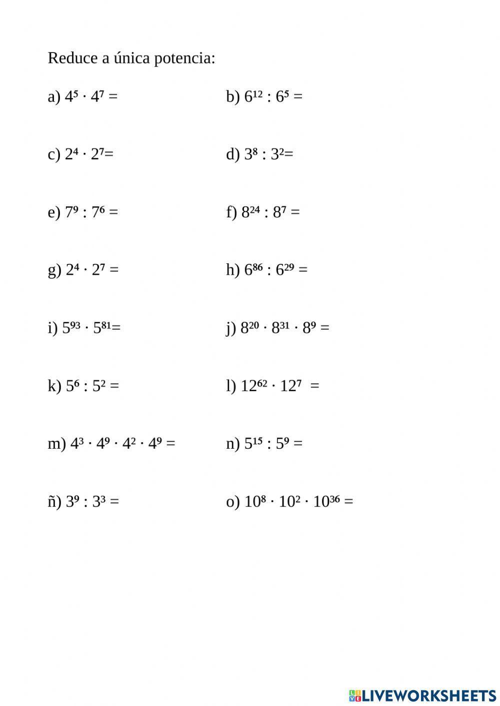 Propiedades potencias
