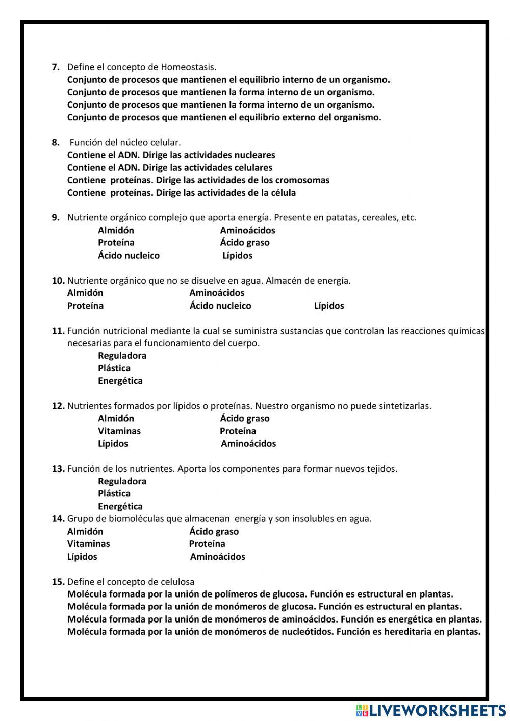 Biomoléculas célula nutrición dieta