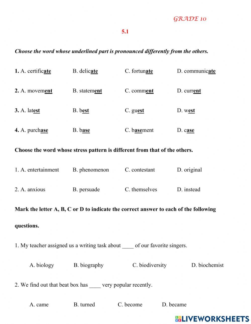 5 1 activity Live Worksheets