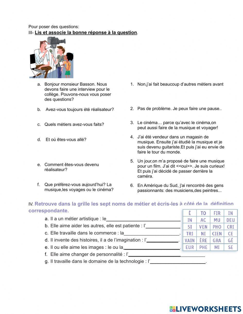 Poser des questios sur les métiers.