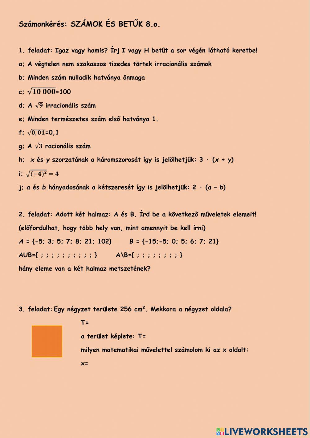 Számonkérés:Számok és betűk