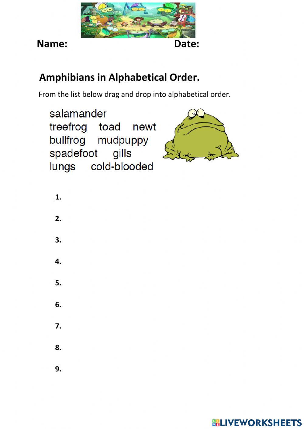 Amphibian Alphabetical Order