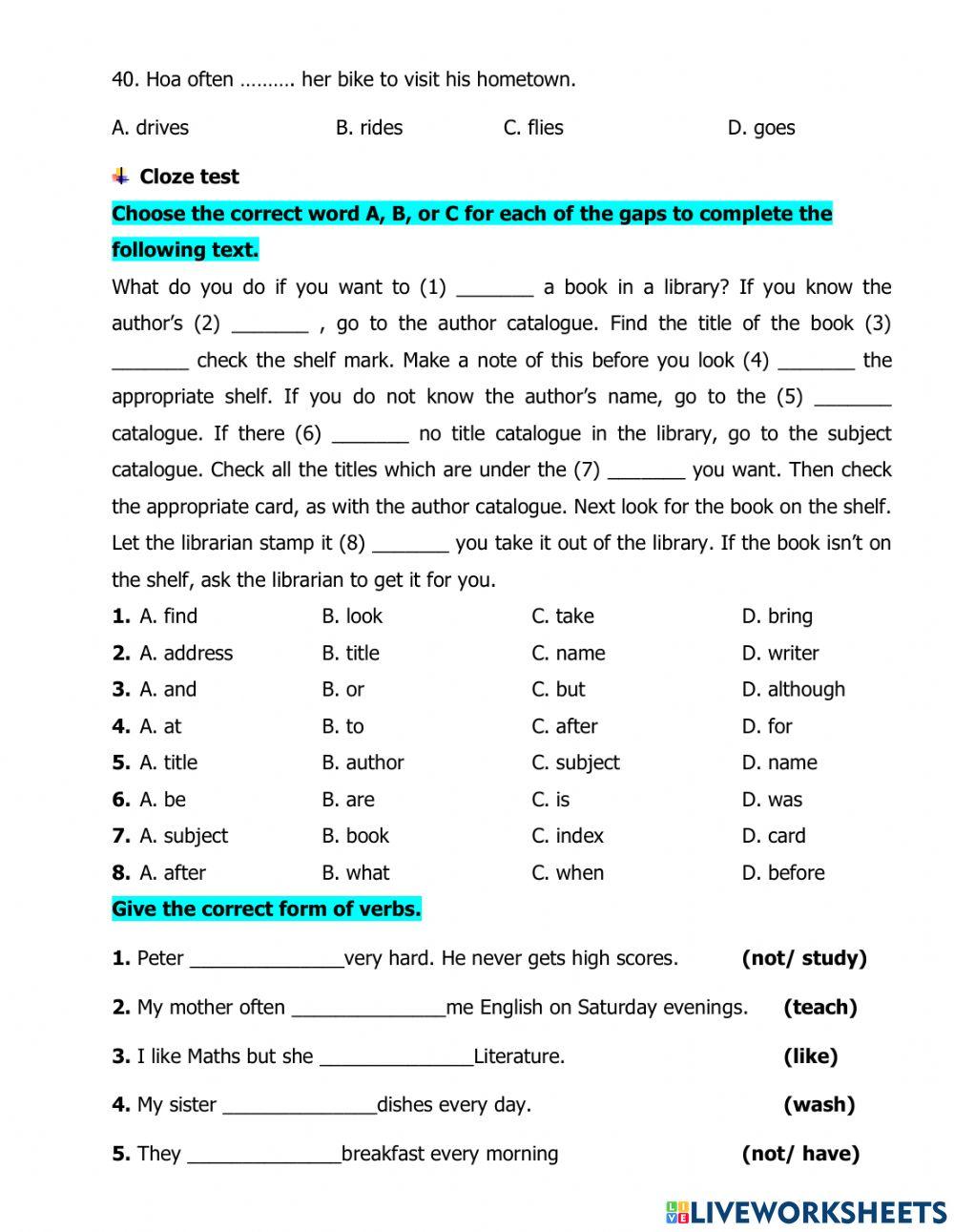 ENGLISH TEST FOR G5 - No 1