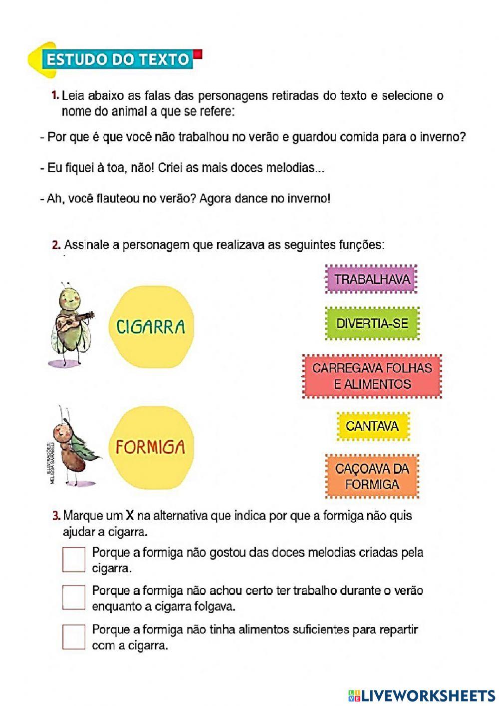 Fábula - leitura e compreensão