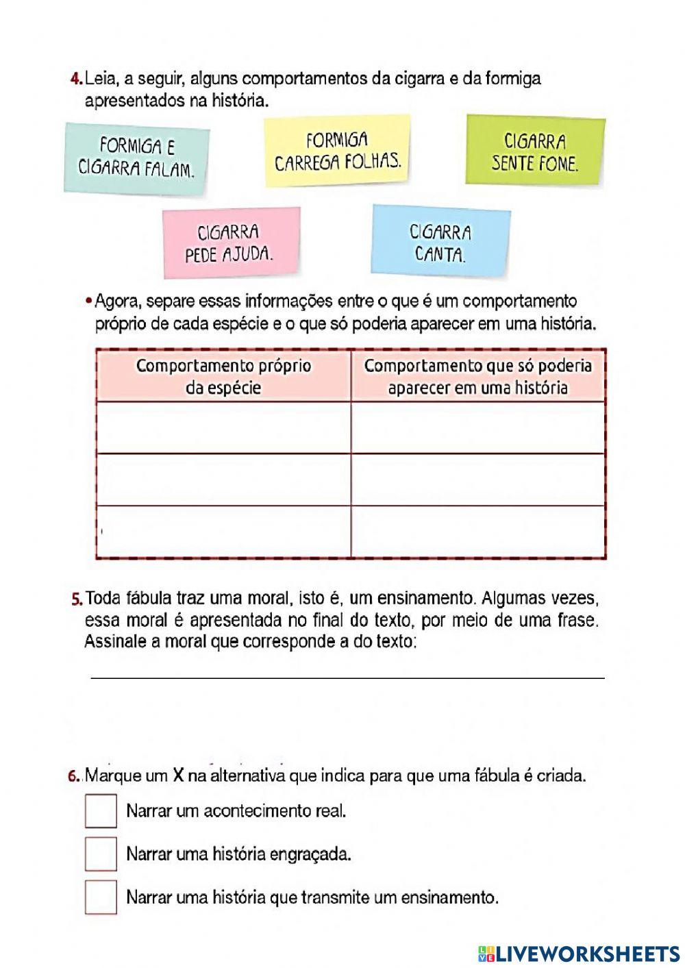 Fábula - leitura e compreensão