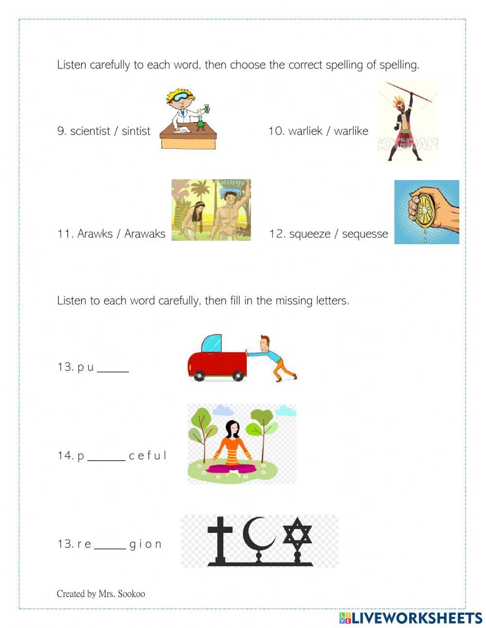 Weekly test - spelling 12th nov