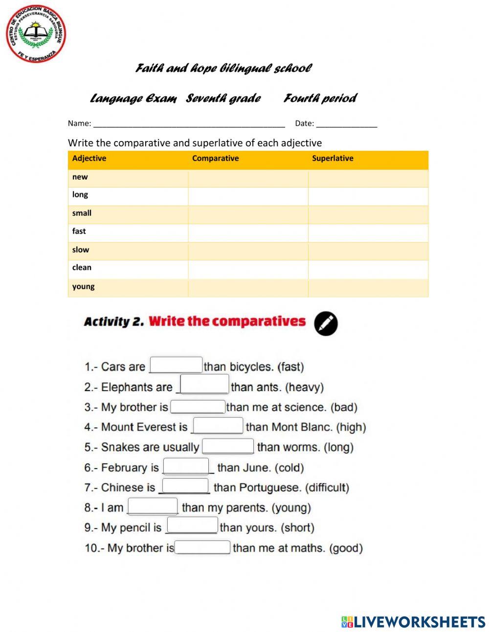 Language Exam 7th grade