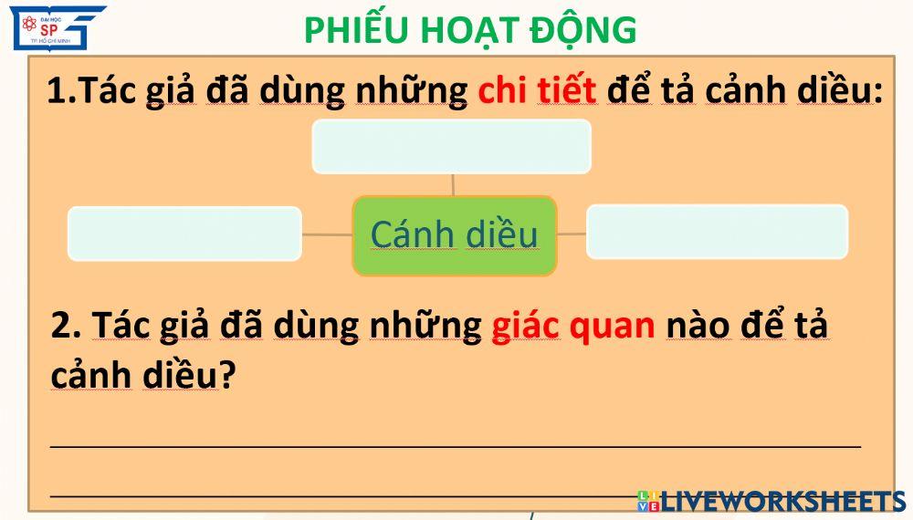 Phiếu hoạt động đọc - hiếu Cánh diều tuổi thơ