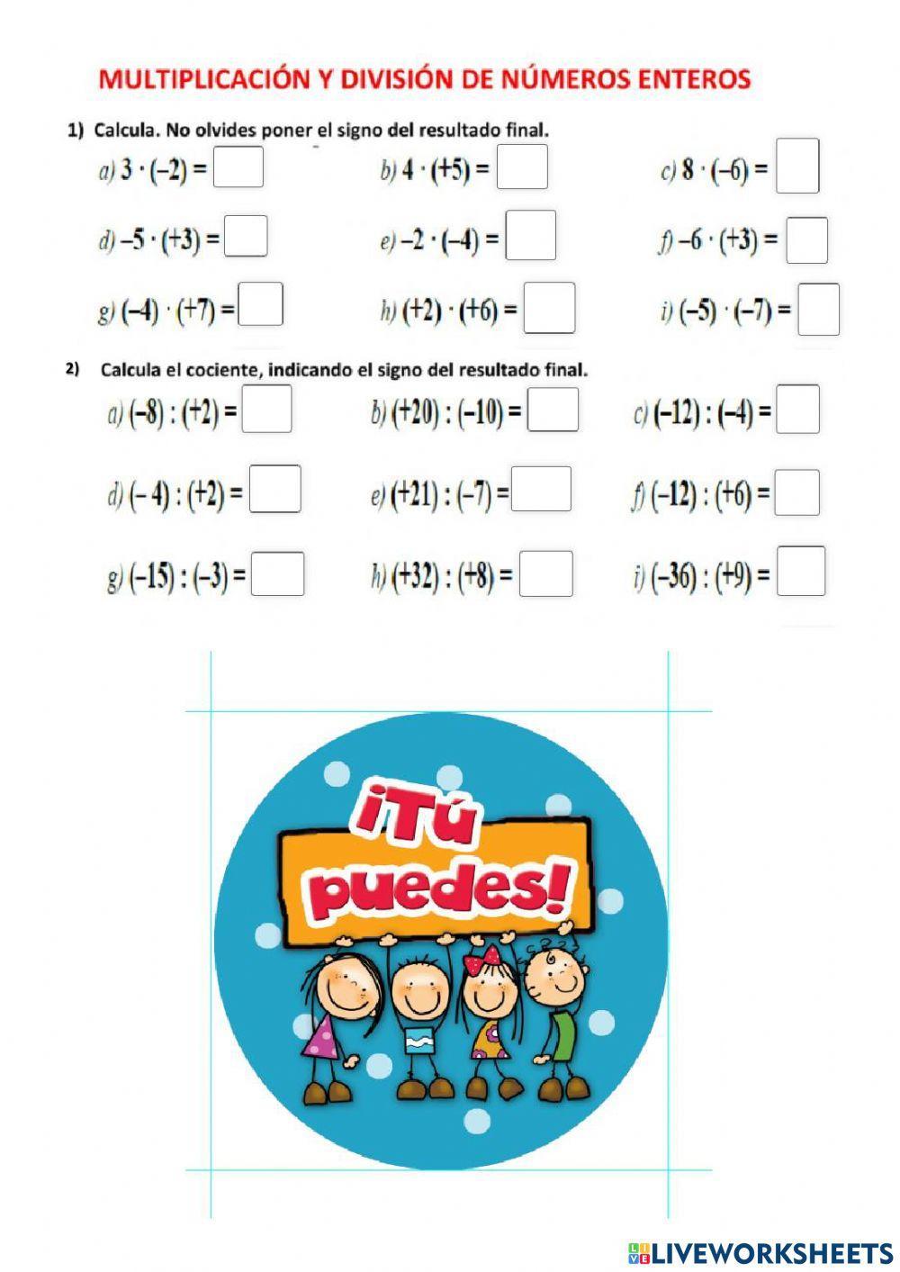Division y multiplicacion de numeros enteros