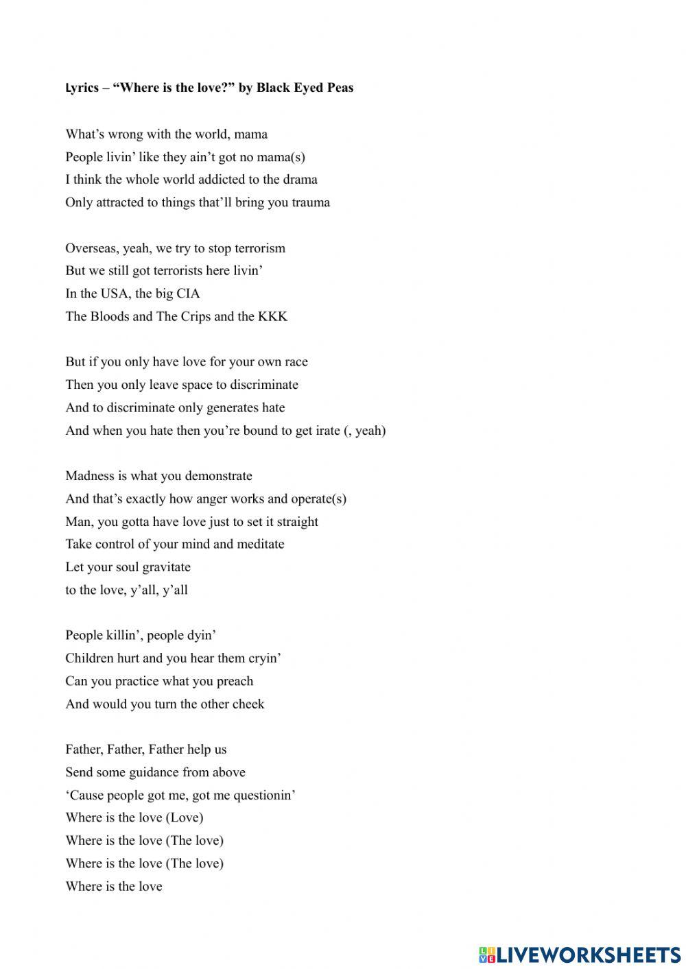 Black Eyed Peas – Where Is the Love? Lyrics