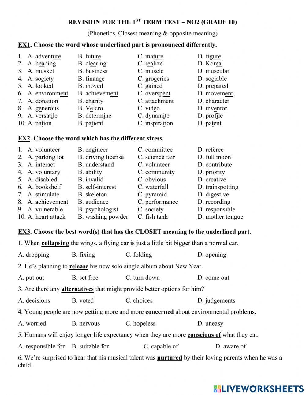 Revision for the 1st term test – no2 (grade 10)