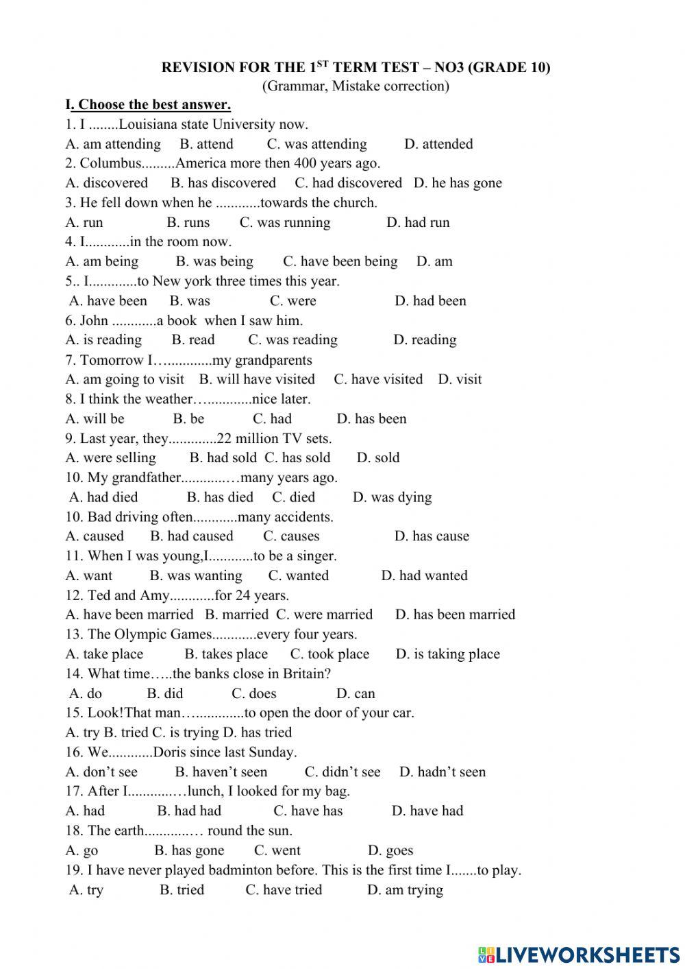 Revision for the 1st term test – no3 (grade 10)