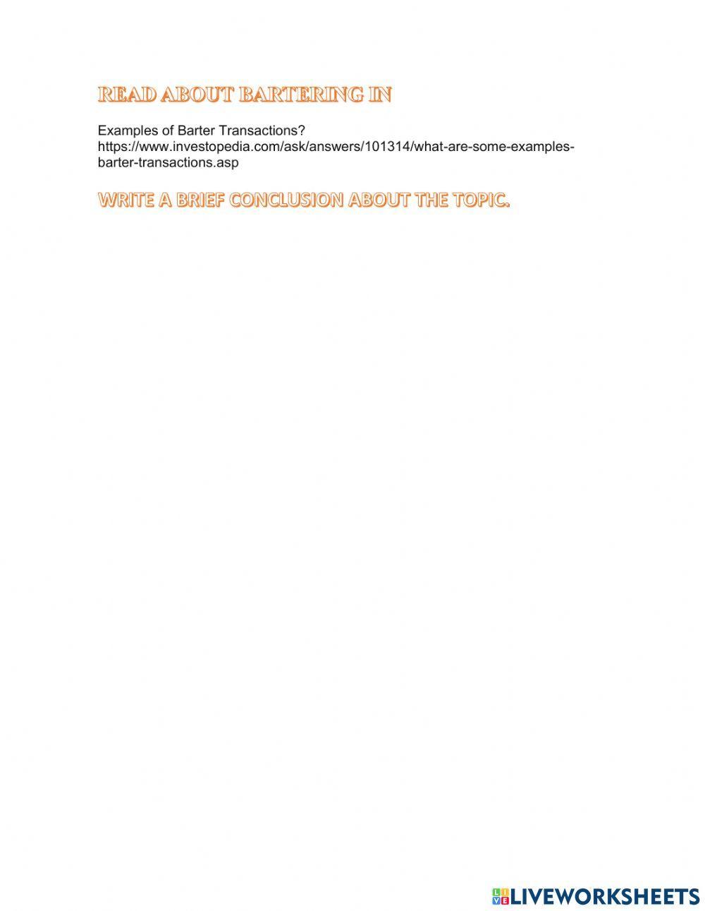 Bartering worksheet Live Worksheets