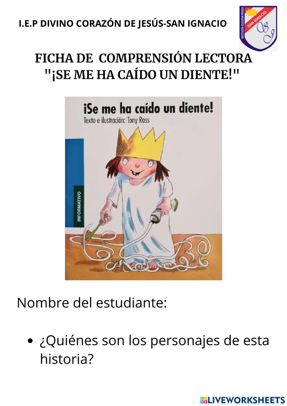 Ficha de comprensión lectora -Se me ha caído un diente-