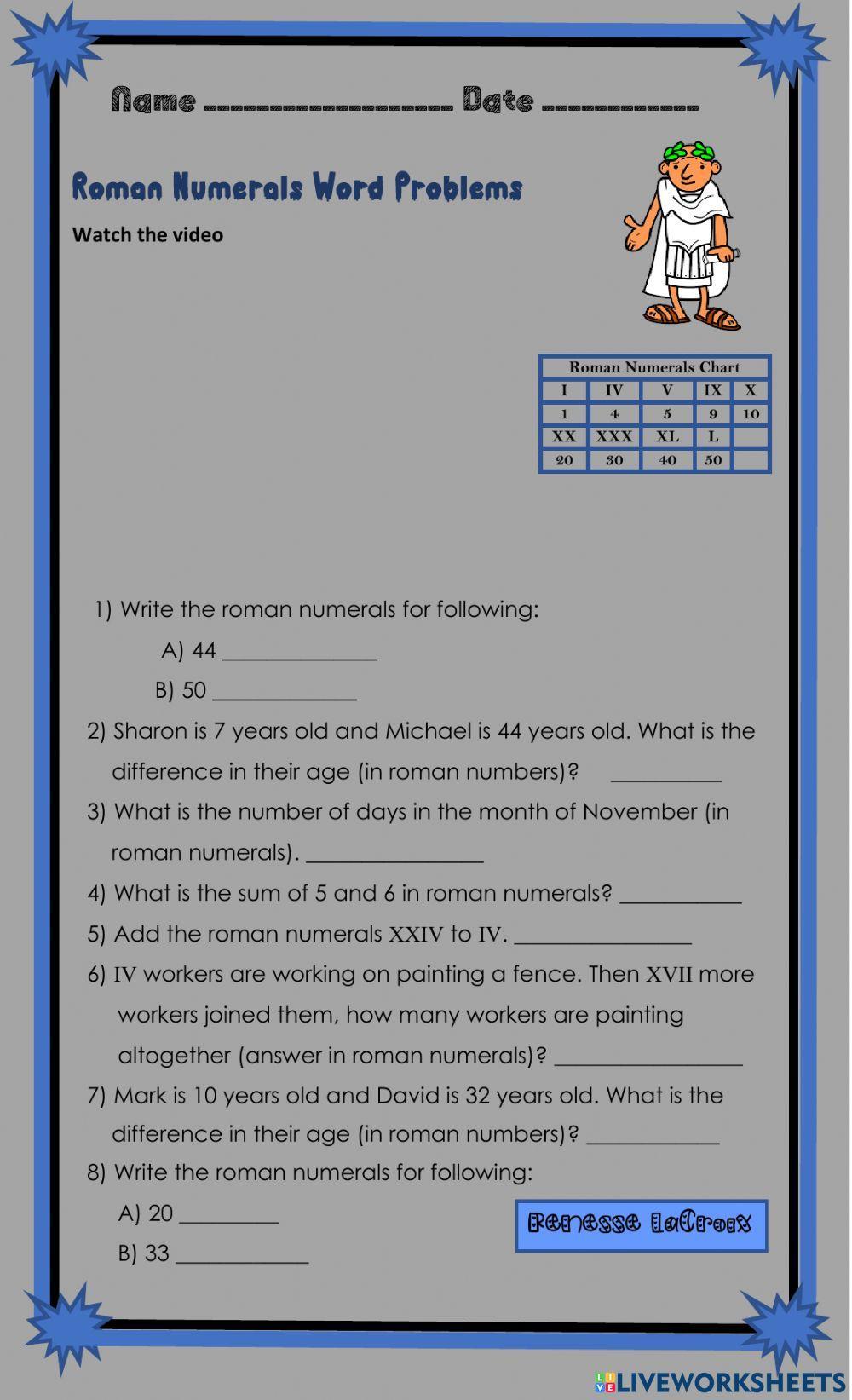 Roman Numerals Word Problems