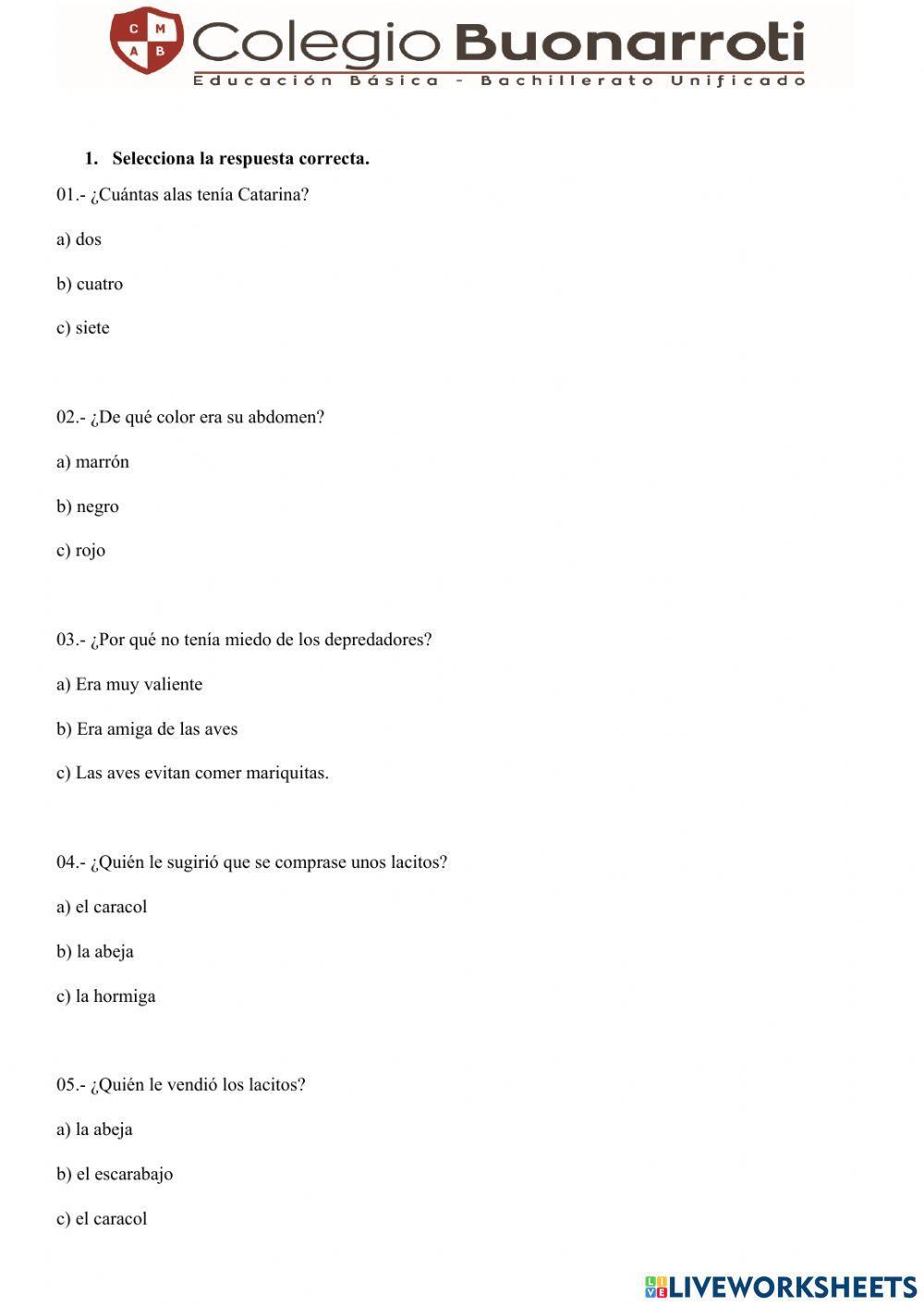 Lectura comprensiva- La mariquita Catarina