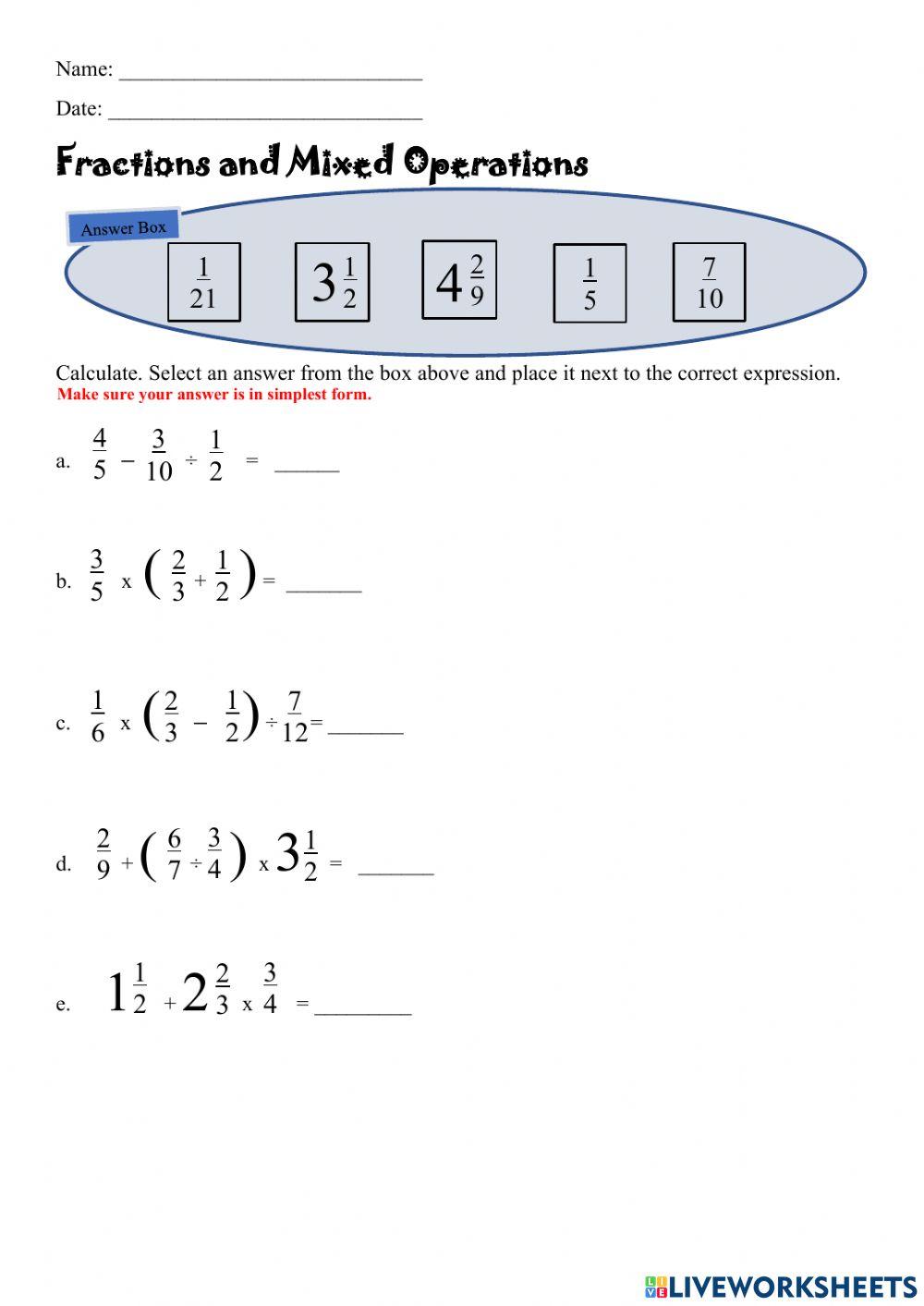 Fractions and Mixed Operations