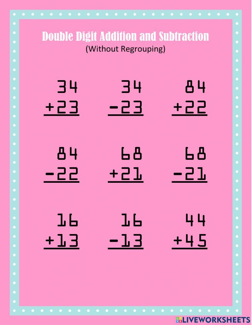 Double digit Addition and subtraction Set 3