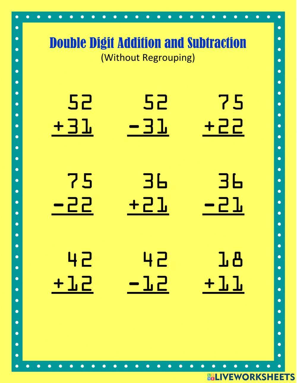Double Digit Addition and Subtraction Set 5
