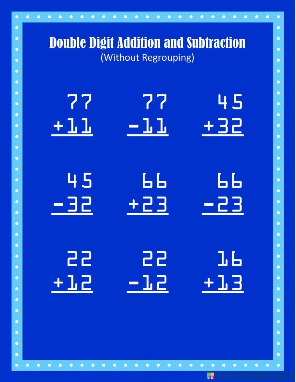 Double Digit Addition and Subtraction Set 6