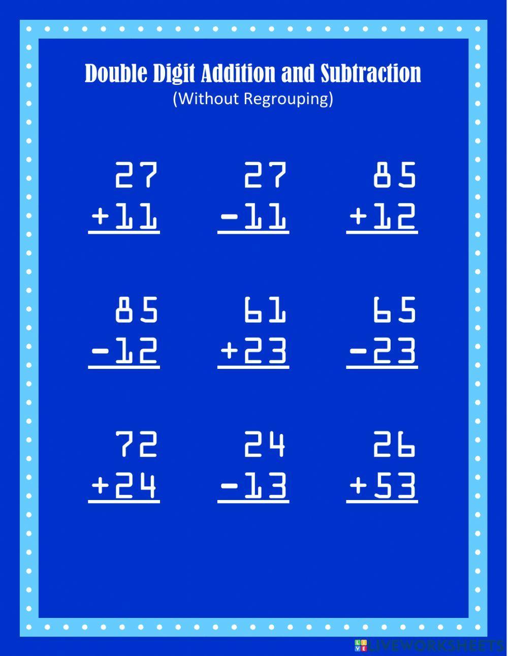 Double Digit Addition and Subtraction Set 7