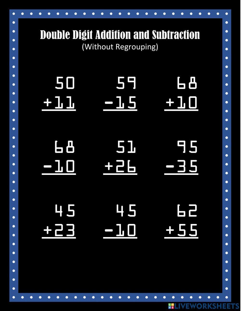 Double Digit Addition and Subtraction Set 9