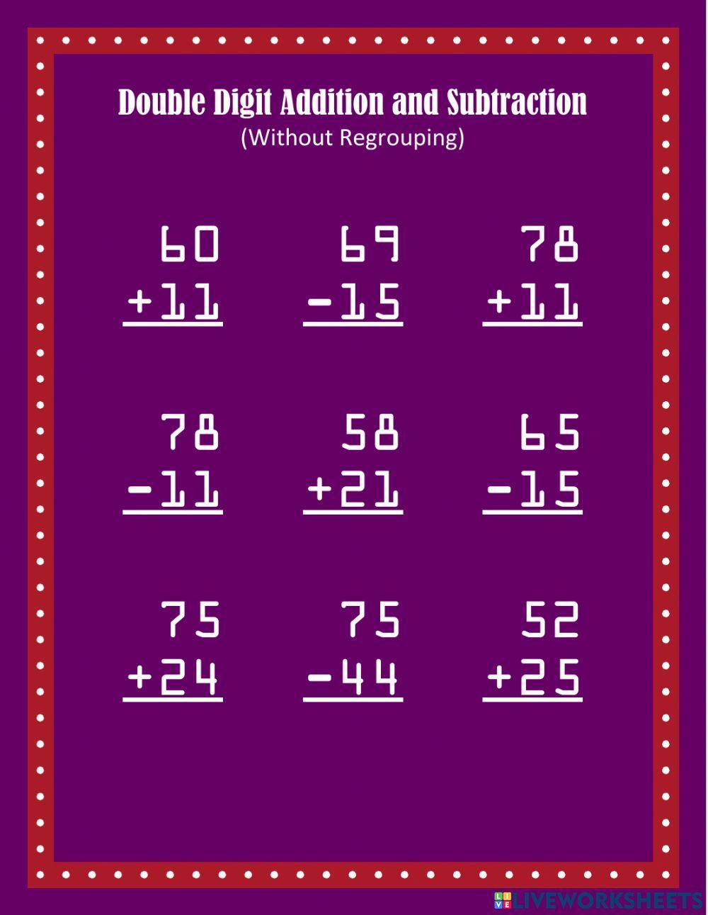 Double Digit Addition and Subtraction Set 10
