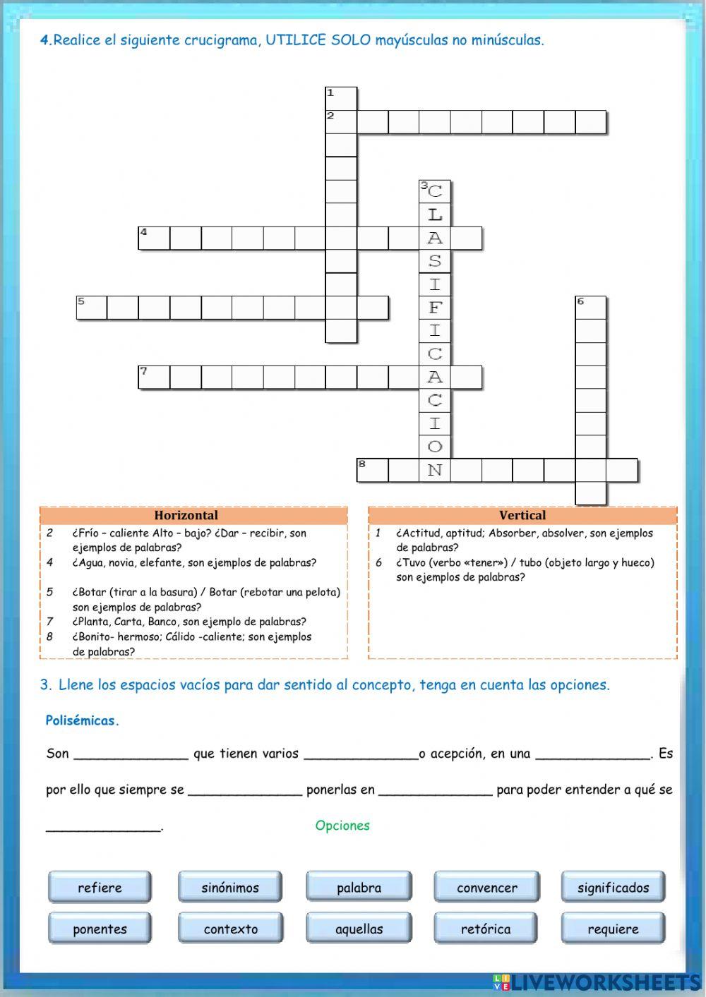 Clasificación de las palabras