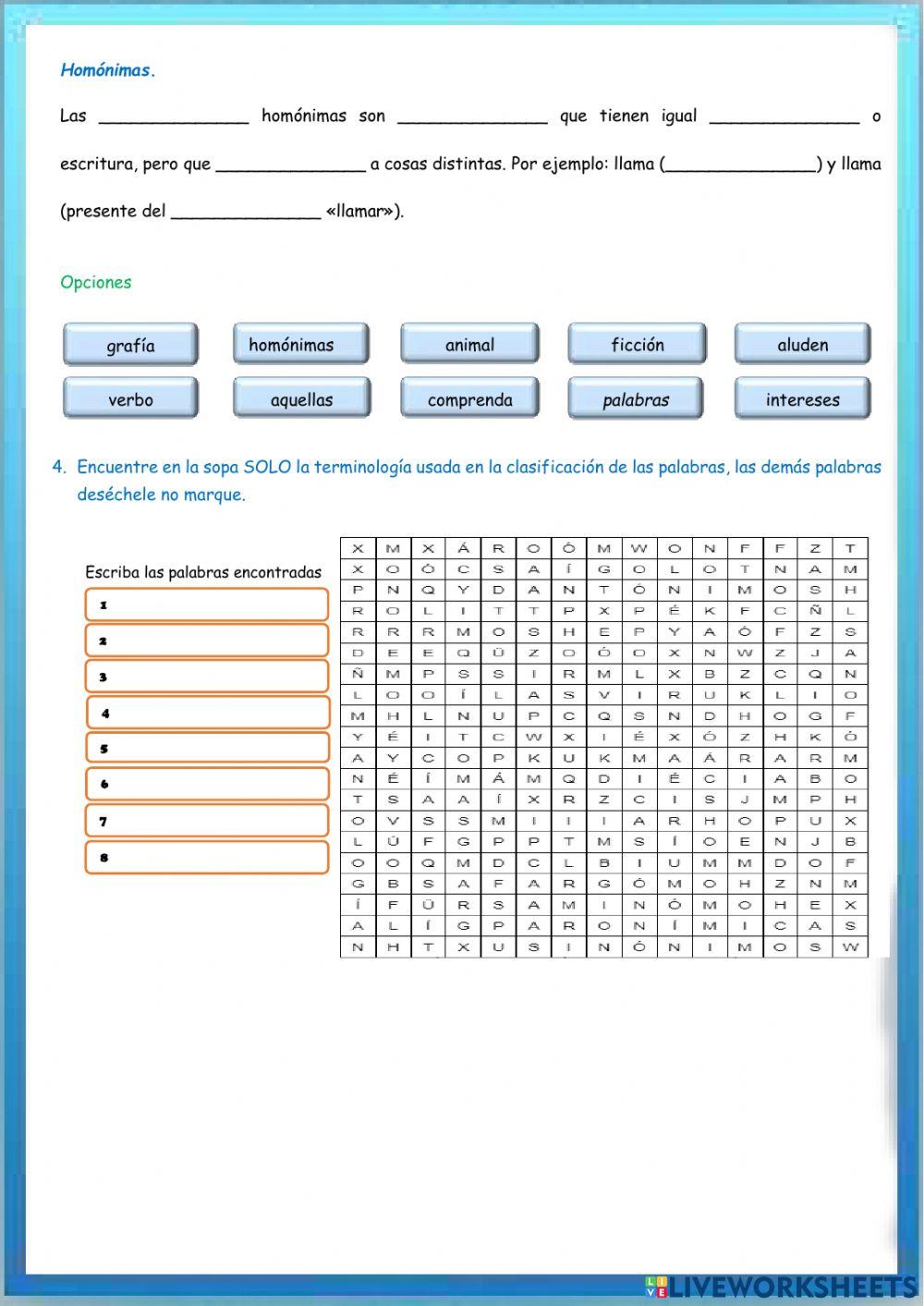 Clasificación de las palabras