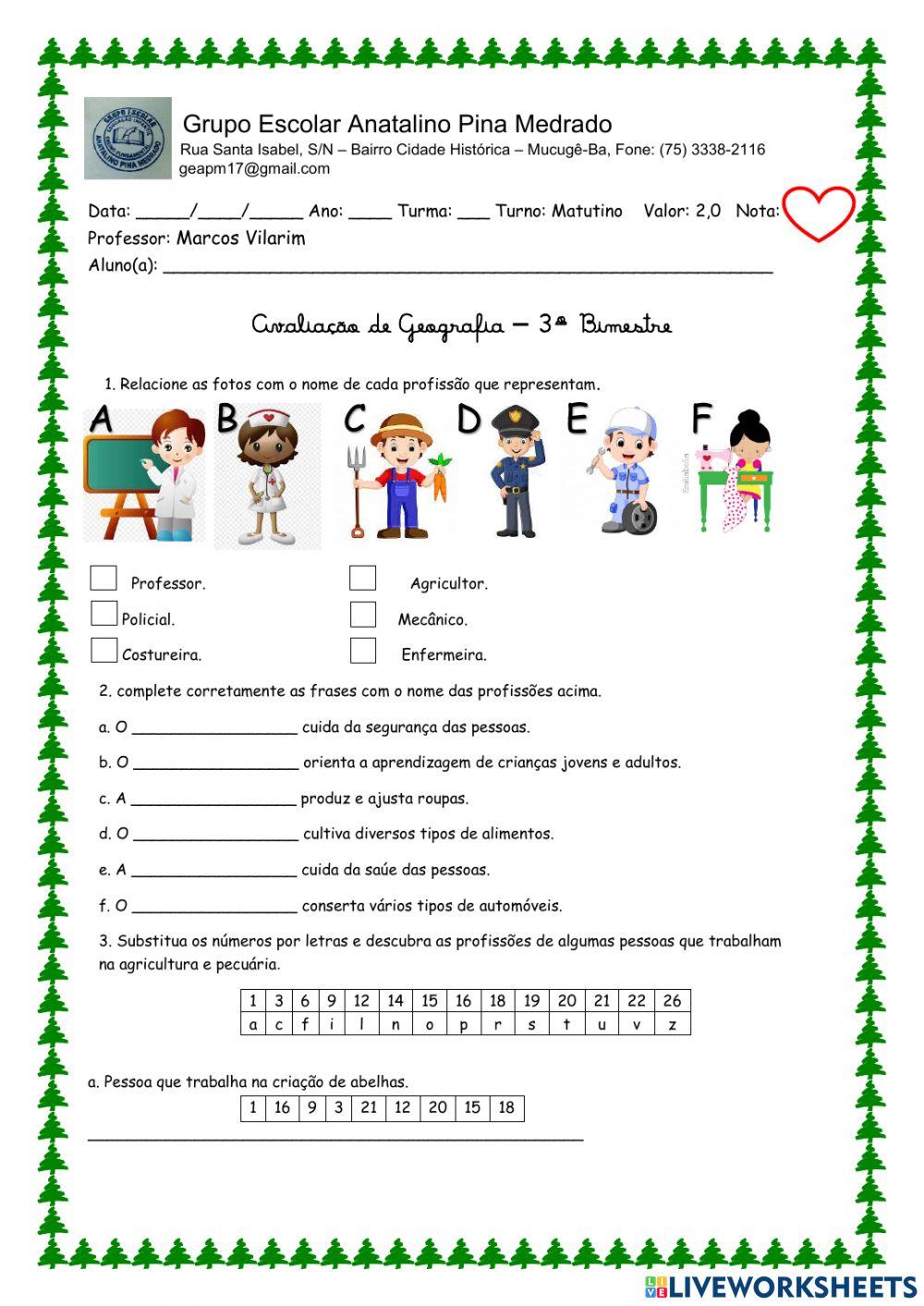Avaliação de Geografia 3º Bimestre
