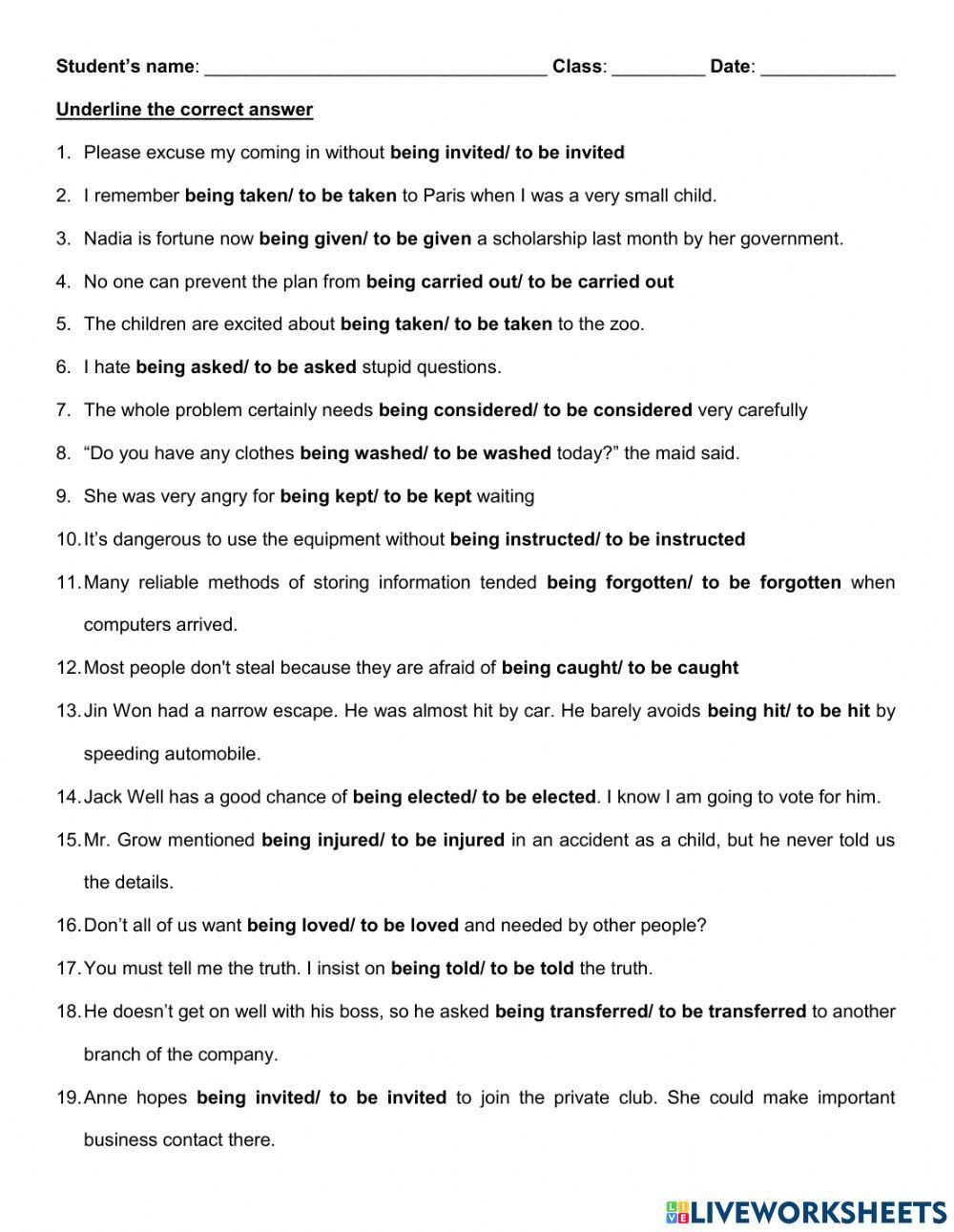 Passive infinitive and gerund Passive infinitive and gerund