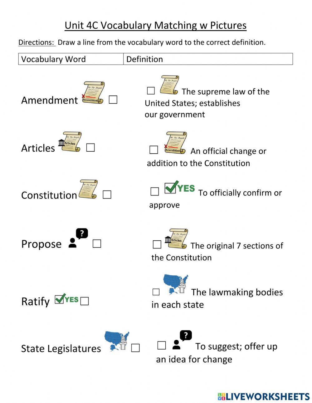 Unit 4C Amendment Process Vocab matching w pictures