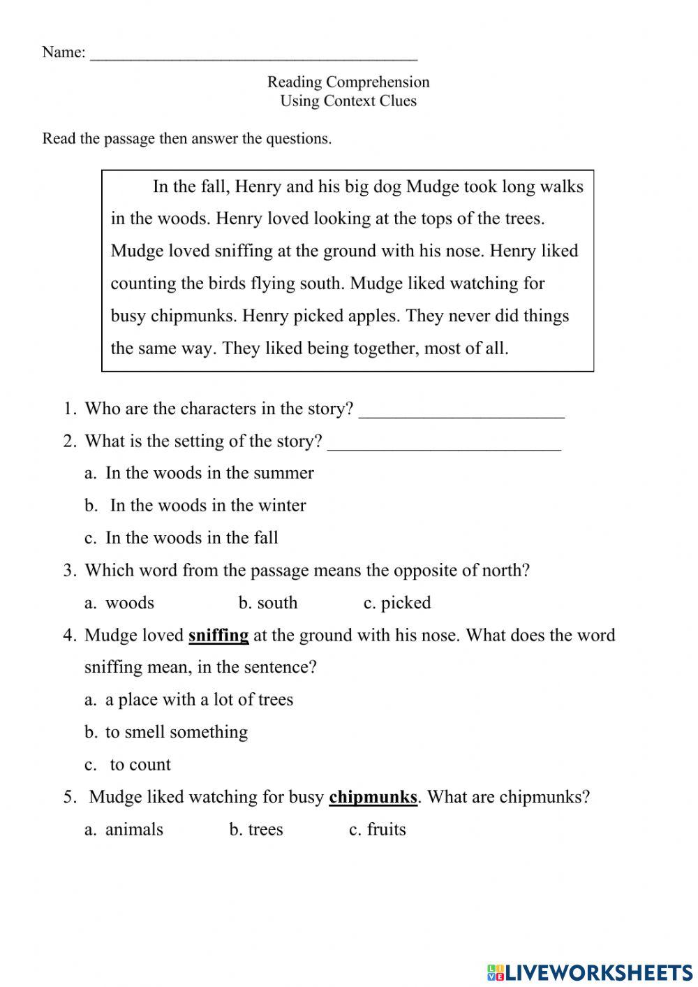 Henry and Mudge Comprehension