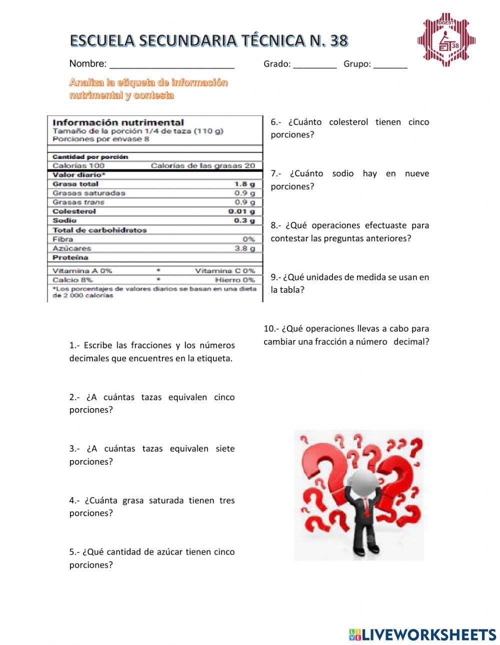 Informacion nutrimental