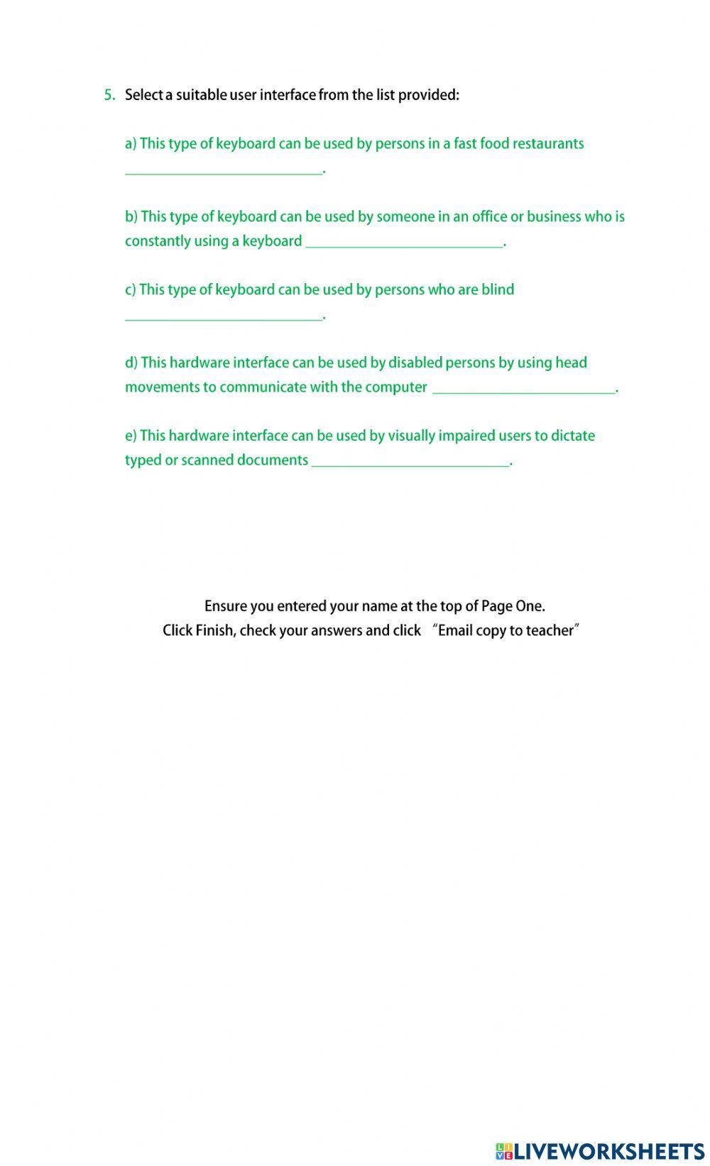 Software user interfaces worksheet live worksheets