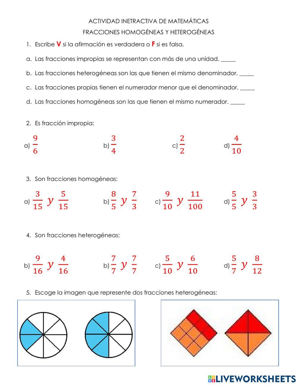 Fracciones homogéneas y heterogéneas