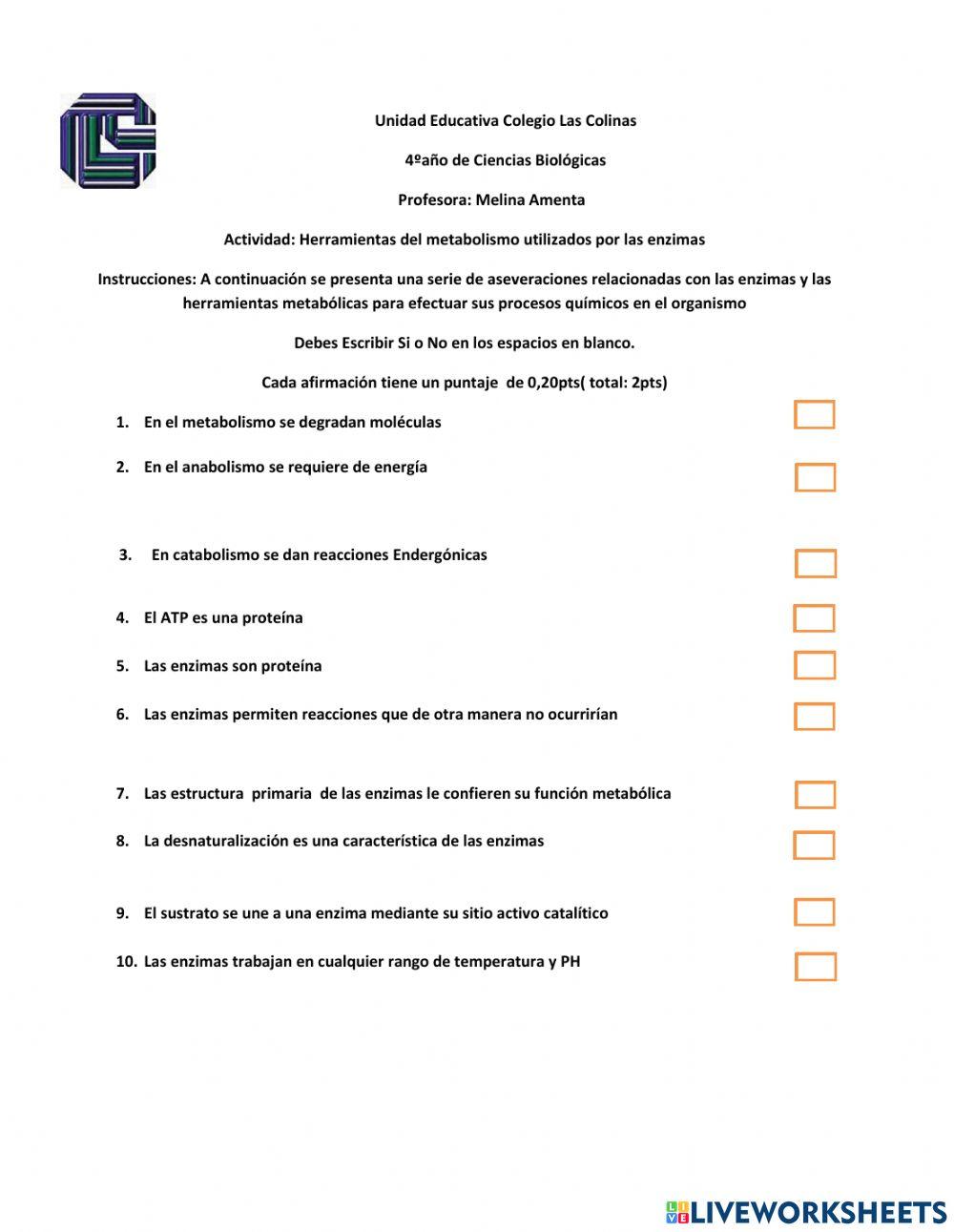 Herramientas del metabolismo .las enzimas